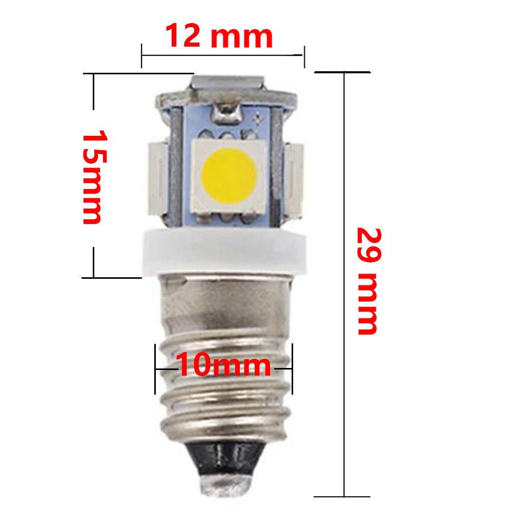 GutReise 10pcs E10 3V Warm White LED Bulbs Light Lamps 5SMD 0.5W 50LM (Warm White, 3V)