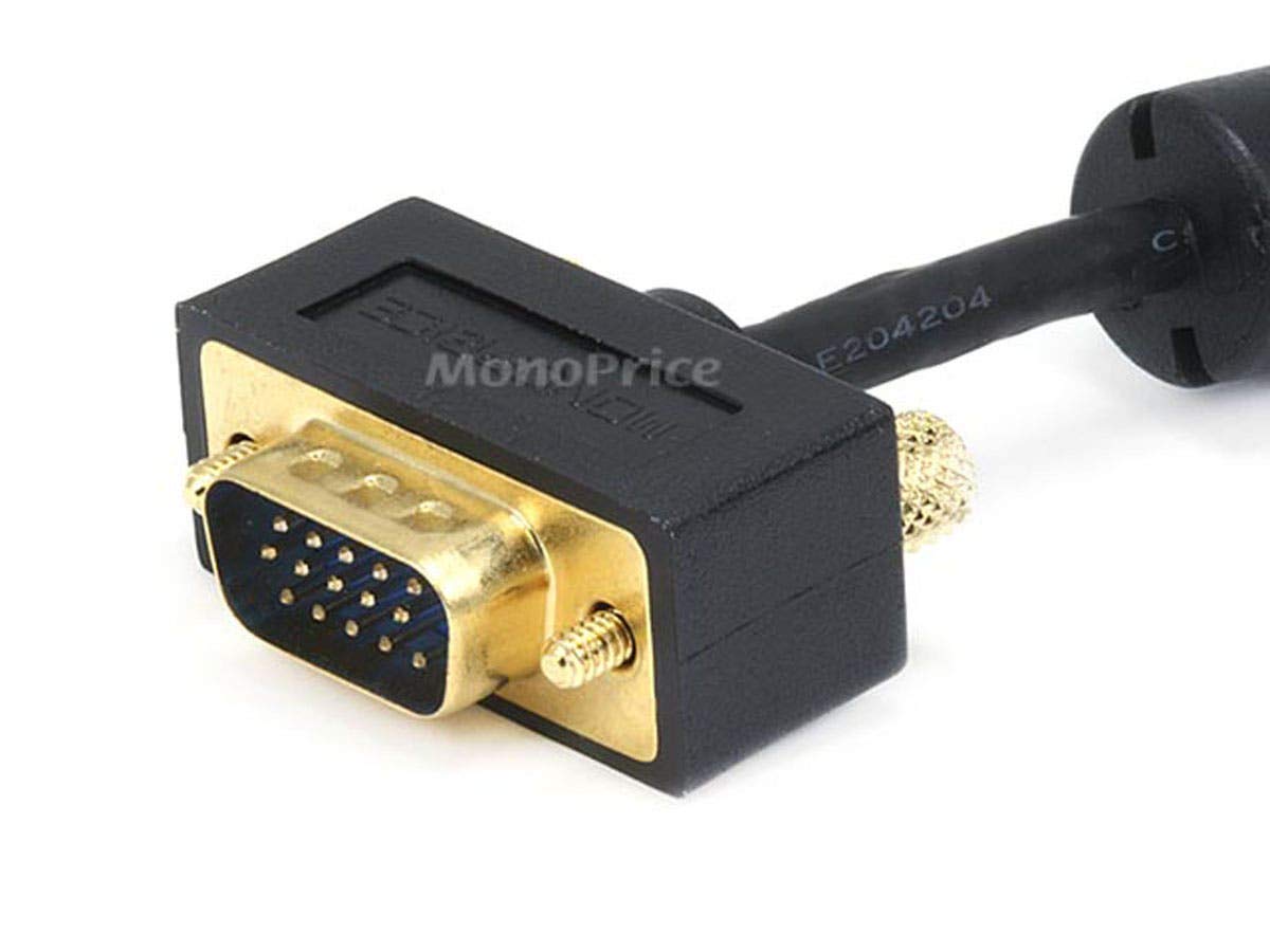 Monoprice Ultra Slim SVGA Super VGA Male to Male Monitor Cable - 35 Feet with Ferrites | 30/32AWG, Gold Plated Connector