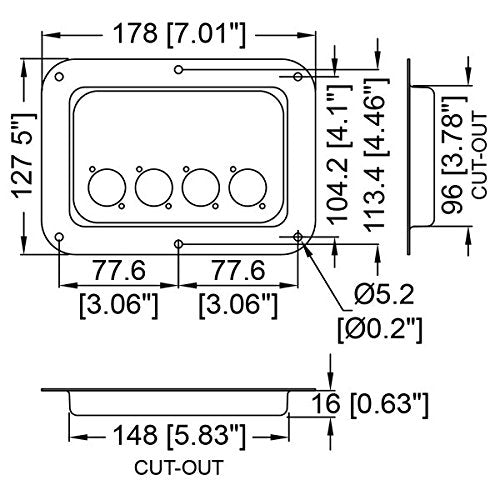 Penn Elcomn Zinc Dish Punched for 4 x D-Series Connectors Mic/Speaker/Power for Case/Cabinet 7'' x 5'' D024Z