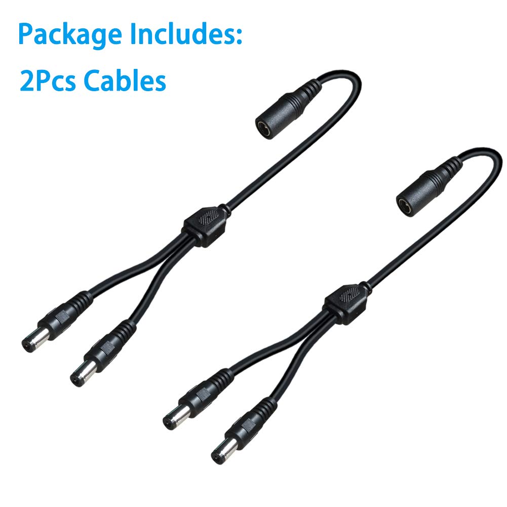 2 Pack DC Power 1 Female to 2 Male 5.5mm x 2.1mm DC Power Supply Splitter Cord for Surveillance Camera Cable Barrel Plug,Y Splitter Adapter Wire,2 Way