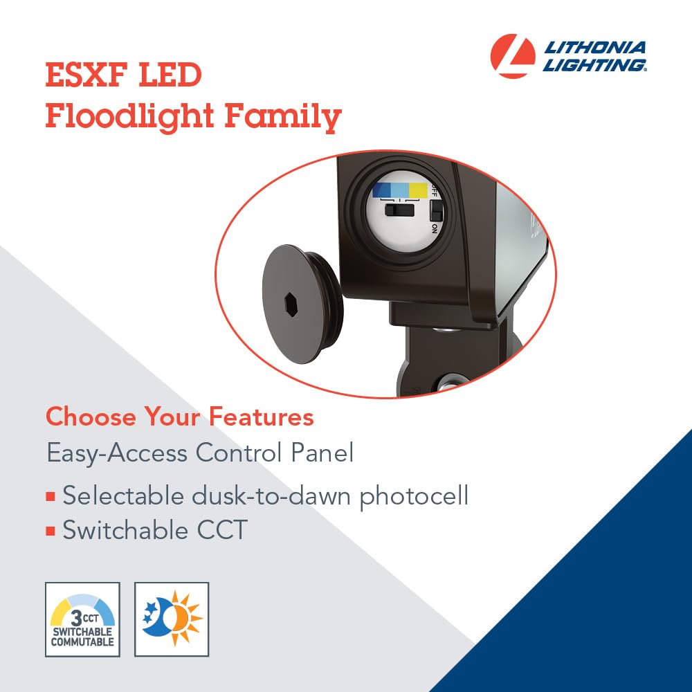 Lithonia Lighting All-in-One LED Flood Light, Waterproof LED Outdoor Light Fixture with Adjustable Color Temperature, Knuckle Mount Dusk to Dawn