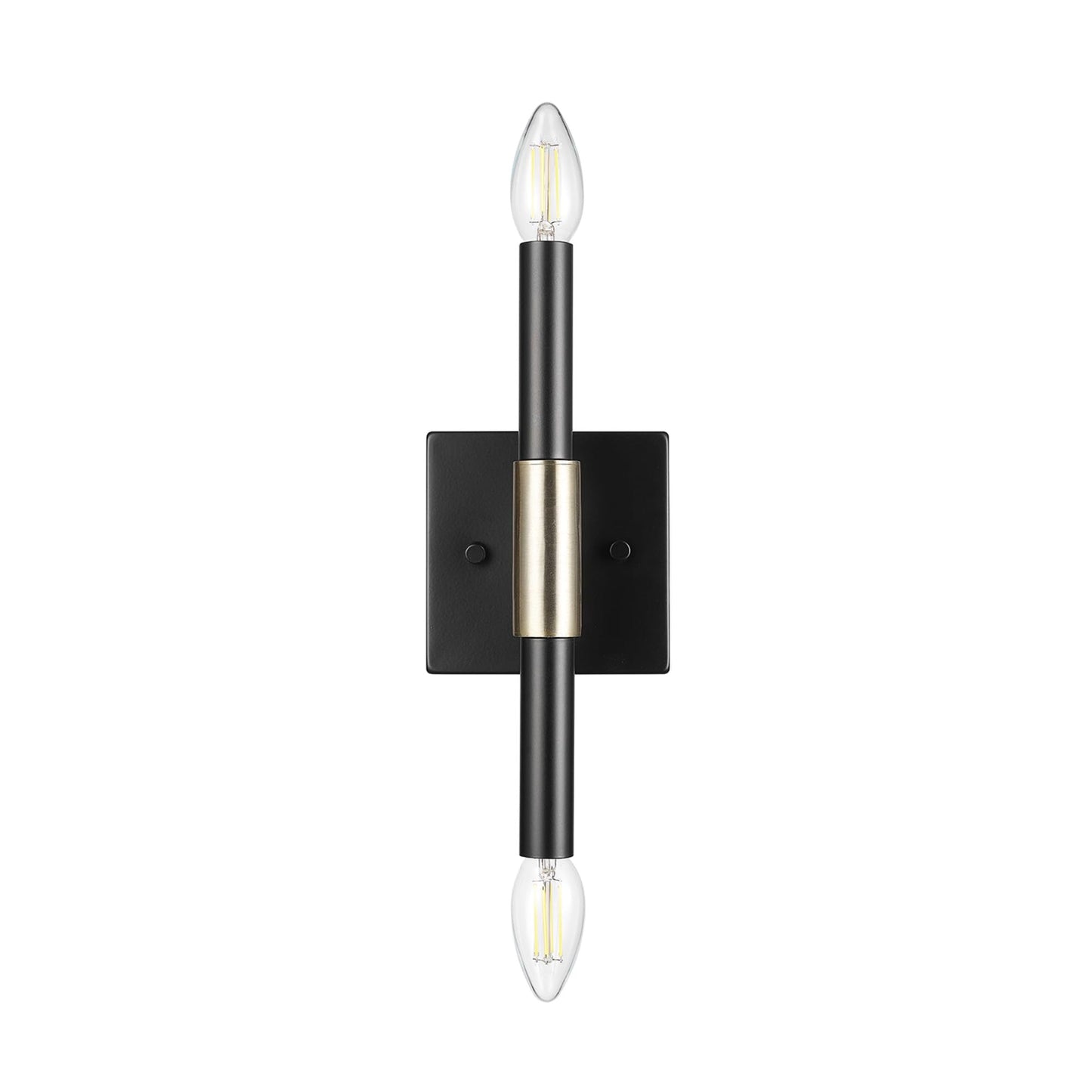 Globe Electric 65000044 2-Light Wall Sconce, Matte Black, Antique Brass Accent, E12 Base Sockets, Lights for Living Room, Home Decor, Lighting