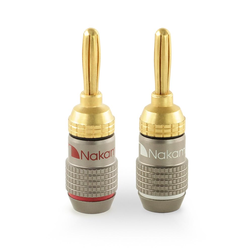 Nakamichi FanLock Excel Series 24k Gold Plated Banana Plugs 10 AWG - 18 AWG Gauge Size 4mm for Speakers Amplifier Hi-Fi Stereo Home Theatre Radio