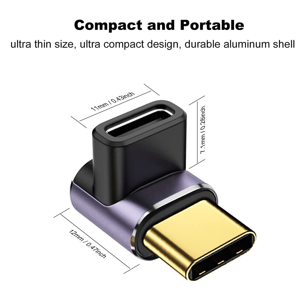 90 Degree USB-C Angled Adapter - 2 Pack, 40Gbps, 8K @ 60Hz, USB 3.1, Right Angle Extension for Laptop, Tablet, VR, Camera, Smartphone
