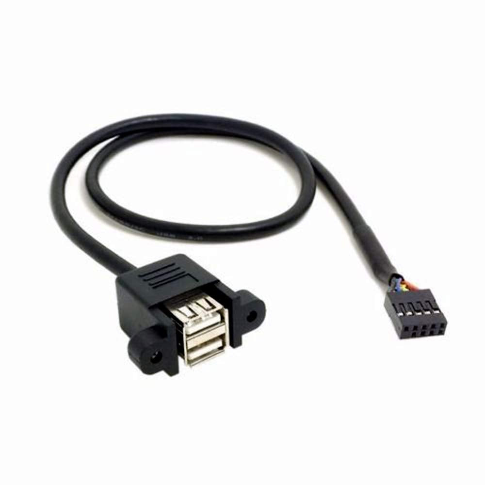 ANRANK 50cm Dual USB 2.0 Type A Female to Motherboard 9Pin Header Cable Adapter with Screw Panel for Computer, Tablet, Printer, Barcode Scanner, Car