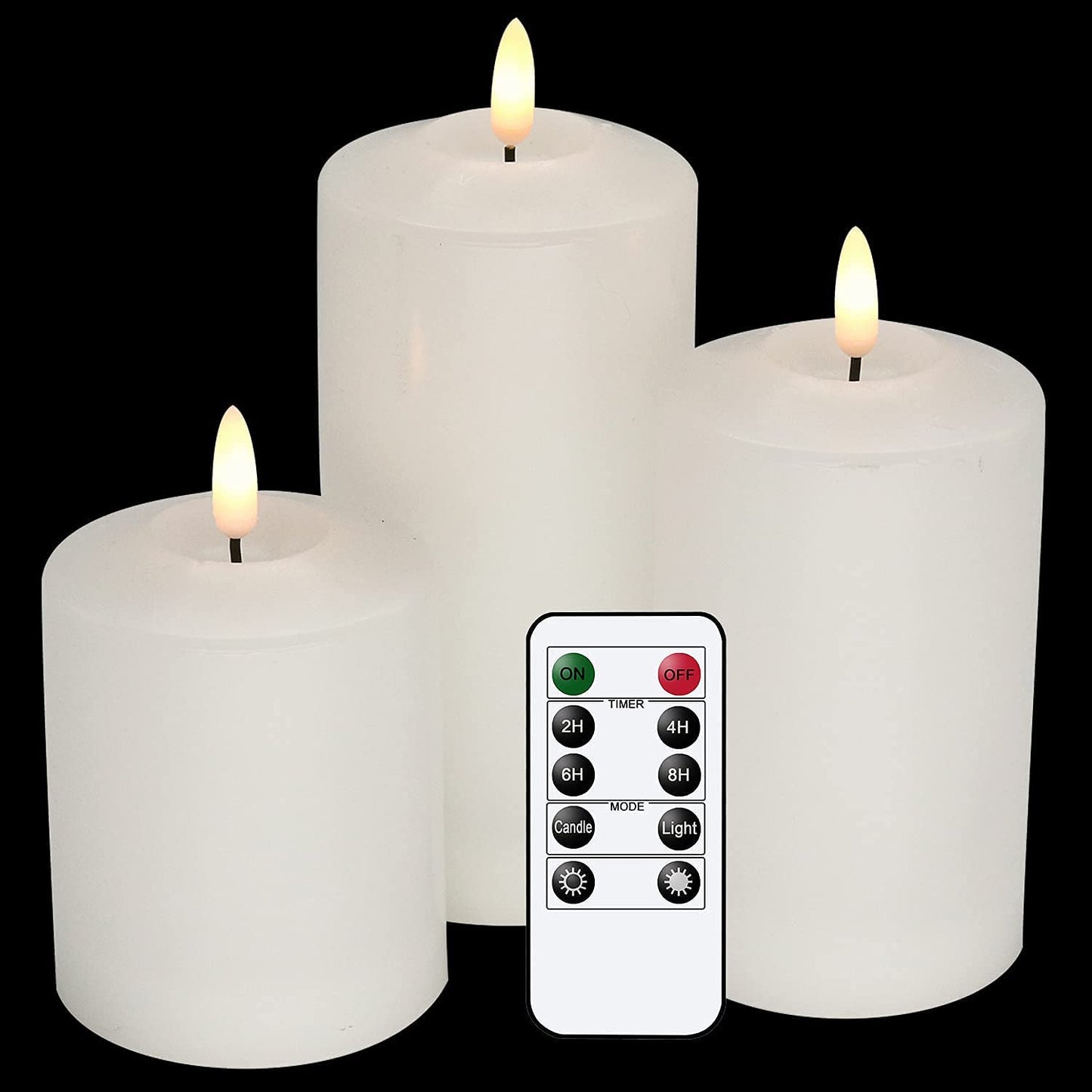 GenSwin Flameless Flickering Candles 3D Wick Battery Operated with 6H Timer, Real Wax Pillar LED Votive Candles Warm Light, Set of 3 Perfect