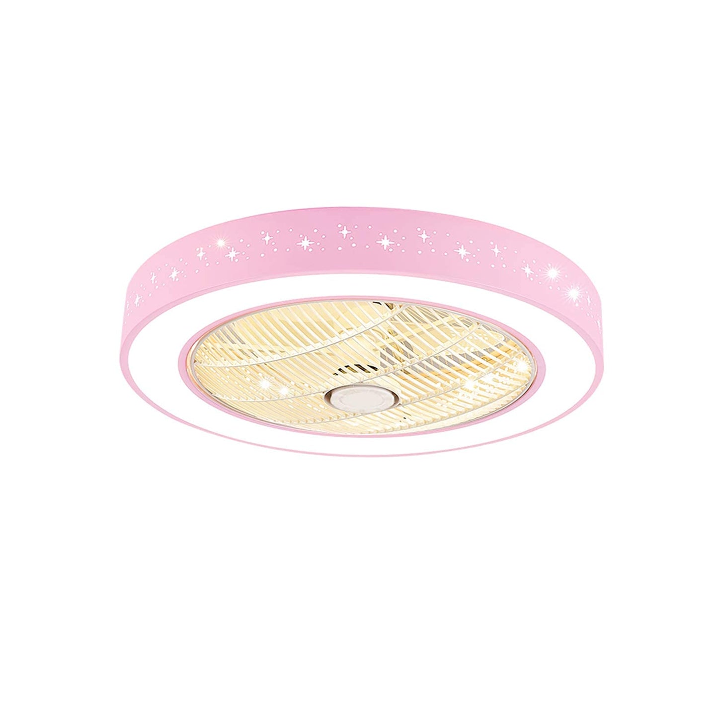 TFCFL 22" Invisible Ceiling Fan with Light, Modern Round Semi Flush Mount Chandelier Fan Drum Shaped Star Pattern with Controller Tri-Color 3 Speed