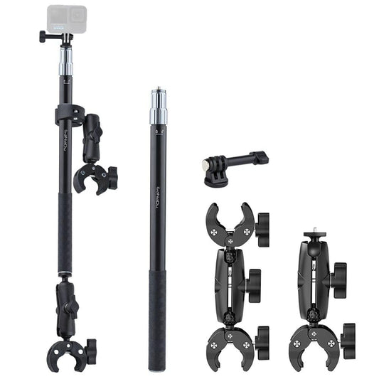 360 Camera Motorcycle Mount Kit - Telescopic Selfie Stick 17-43" with 360° Handlebar Clamp - Compatible with GoPro Insta360 Action Cameras - Aluminum