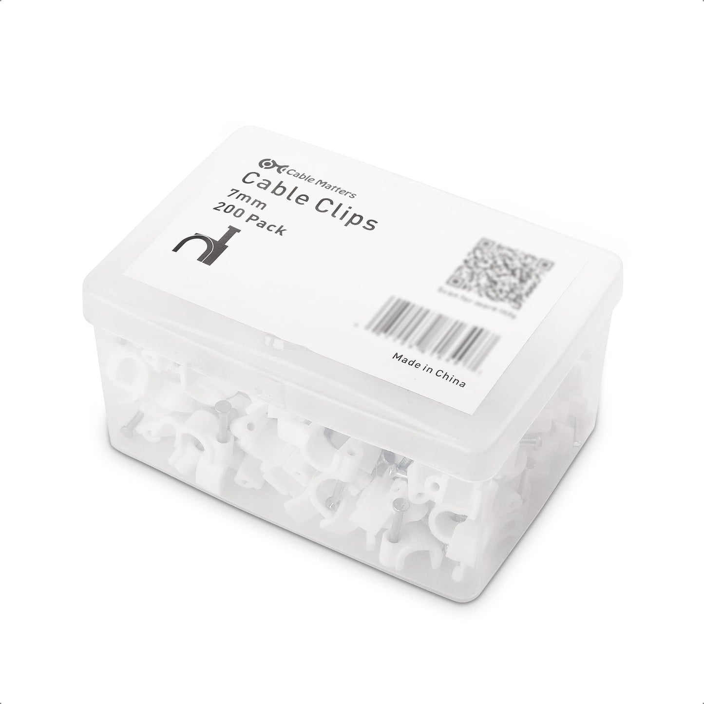 Cable Matters 200-Pack Nail-in Cable Clips Cord Organizer, 7mm / 0.27 inches, Ethernet Cable Wall Clip, Wire Wall Clips, White