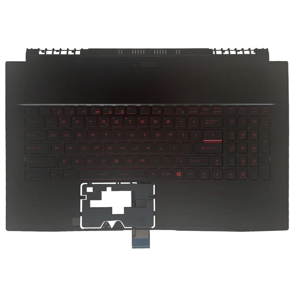 New Compatible Replacemen for MSI GF75 MS-17F1 MS-17F2 MS-17F3 MS-17F5(Palmrest Upper Cover Case Shell Red Font Backlit Keyboard 3077F3C211)