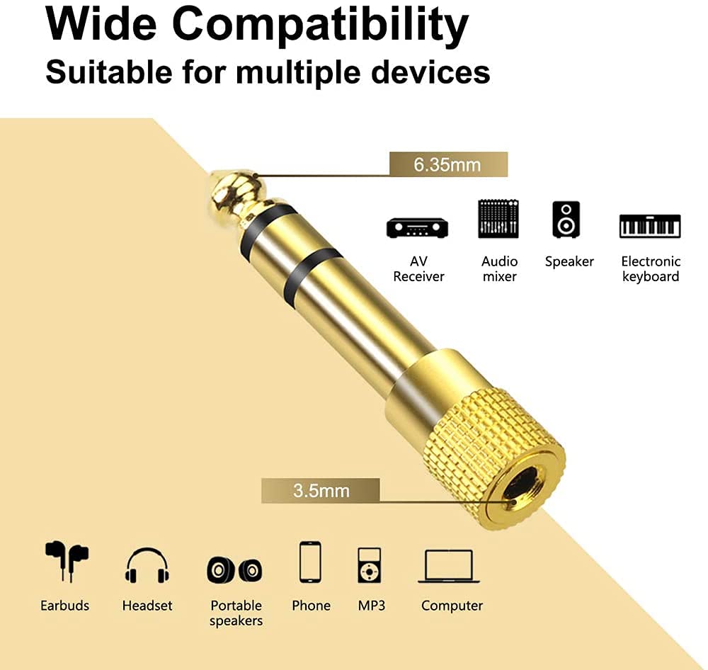 WISYIFIL 6.35mm (1/4 inch) Male to 3.5mm (1/8 inch) Female Stereo Audio Headphone TRS Jack Cable Converter,Gold Plated Copper 2 Pack