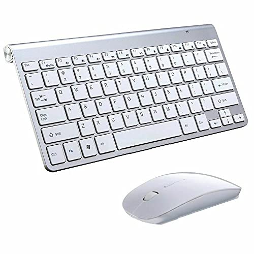 Mini Wireless Keyboard and Mouse Set Waterproof 2.4G Compatible with Mac Apple PC Computer (Silver)
