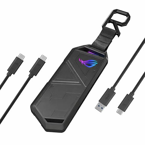 ASUS ROG STRIX Arion Aluminum Alloy M.2 NVMe SSD External Portable Enclosure Case Adapter, USB 3.2 Gen 2 Type-C (10 Gbps), USB-C to C and USB-C to A