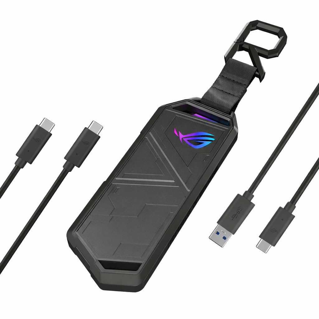 ASUS ROG STRIX Arion Aluminum Alloy M.2 NVMe SSD External Portable Enclosure Case Adapter, USB 3.2 Gen 2 Type-C (10 Gbps), USB-C to C and USB-C to A