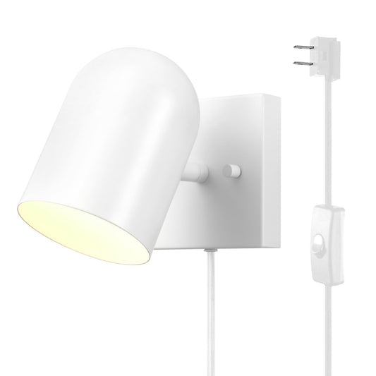 Globe Electric 65000146 1-Light Plug-in or Hardwire Wall Sconce, Matte White, 6ft White Braided Fabric Cord, in-Line Rocker Switch, Wall Lights