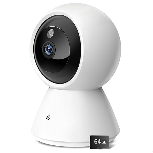 BJR Indoor Security Camera 2K HD, 360° Pan/Tilt Pet Camera with Dual-Band WiFi (5G & 2.4G), Motion Tracking, Color Night Vision, 2-Way Talk, Free 64GB