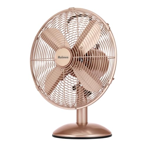 Holmes 12" Vintage Metal Table Fan 3-Speed Brushed Copper Finish