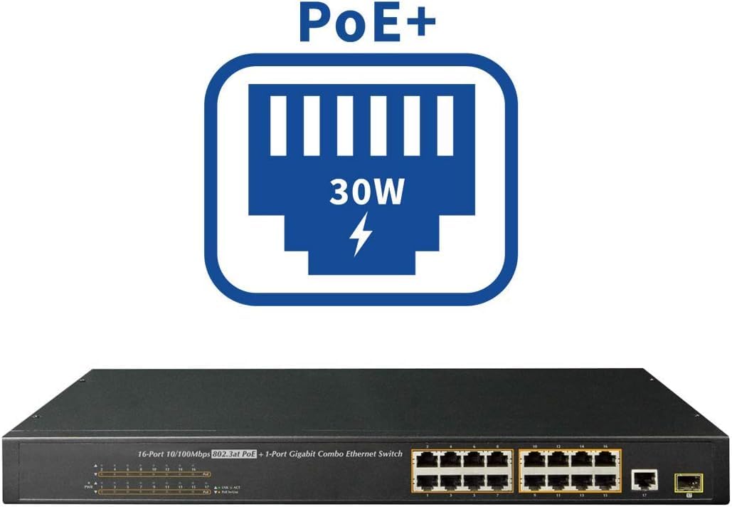 Lorex 16 Port PoE+ Switch for IP Security Camera Systems, Power Over Ethernet Switch for High Speed Transmission, Adds 16 Channels to Existing NVR