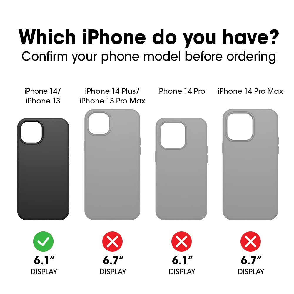 OtterBox iPhone 14 & iPhone 13 Symmetry Series+ Case - REBEL (Black), ultra-sleek, snaps to MagSafe, raised edges protect camera & screen