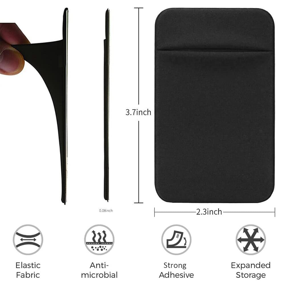 Fulgamo 3Pack Cell Phone Card Holder Stick On, Phone Wallet Double Pocket for Back of Phone Case, ID/Credit Cards Wallet Sticker Stretchy for All