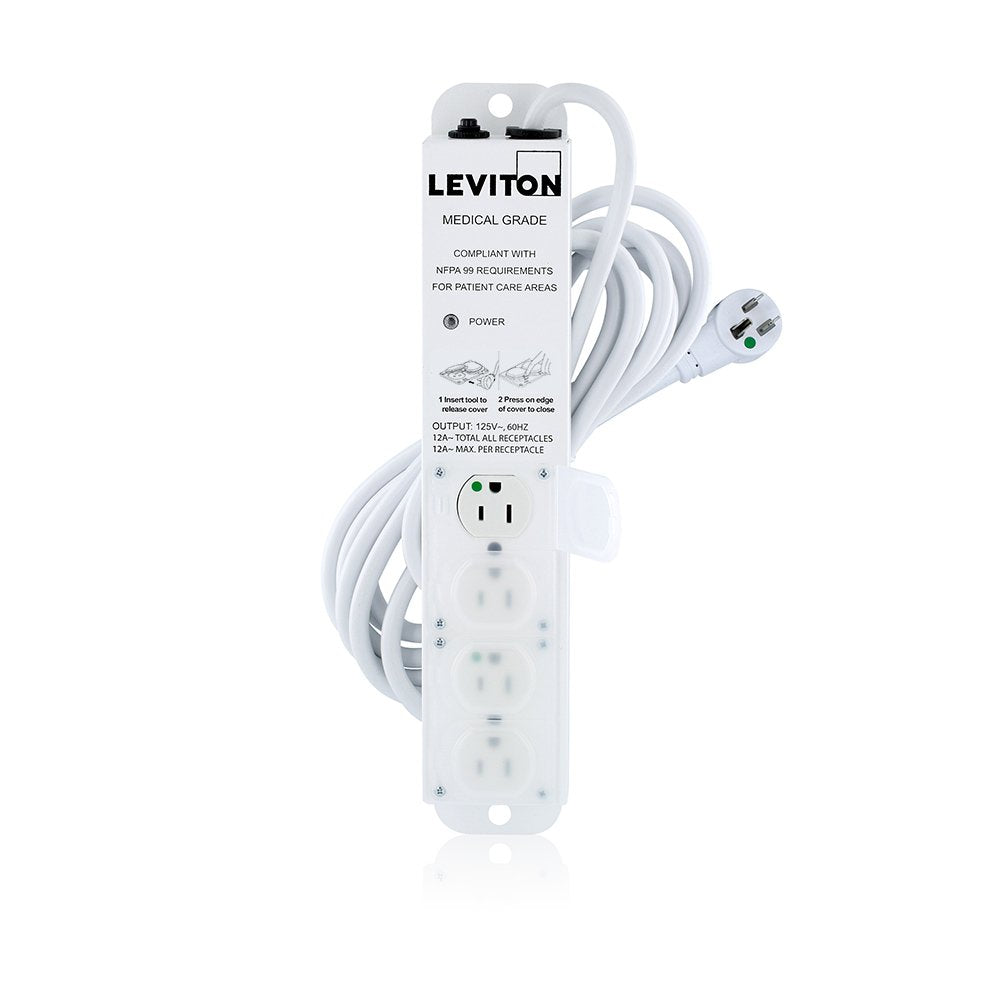 Leviton Medical Grade Power Strip, 15-Amp, 125-Volt, 4-Outlets, 15-Feet Cord Length, 5304M-1N5
