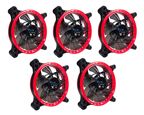APEVIA 512L-CRD 120mm Silent Dual Rings Red LED Fan with 32 x LEDs & 8 x Anti-Vibration Rubber Pads (5 Pk)