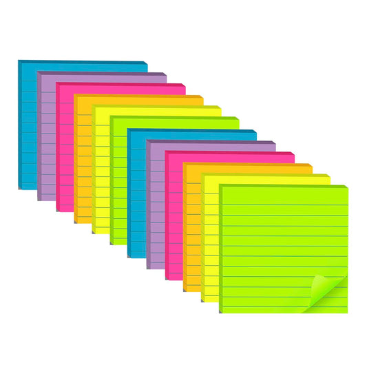 (12 Pads) Lined Sticky Notes 4x4 in, 6 Bright Colors Self-Stick Note Pads