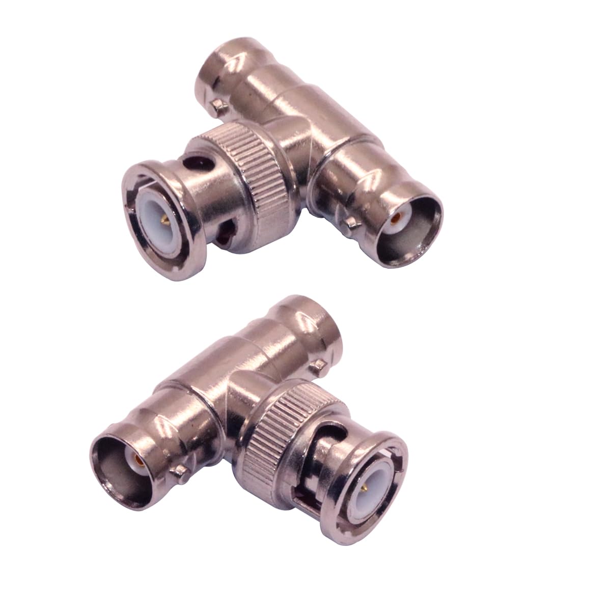 ZJKJHJY BNC T-Adapter, Male to Female Connector, Nickel-Plated Brass, 3-Pack, 28.5mm Length