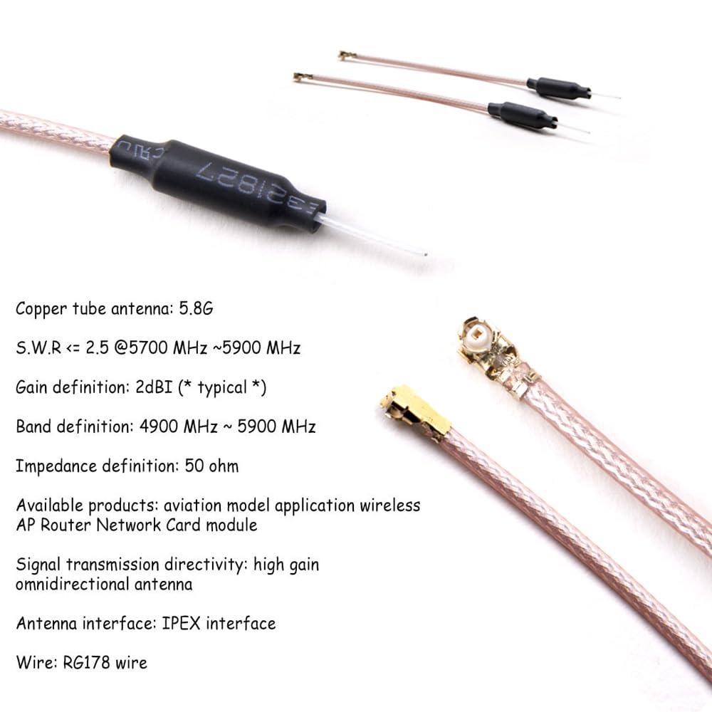 Acxico 2Pcs FPV Antenna 5.8G 2DBI U.FL IPEX IPX Omni Directional Linear Brass Antenna