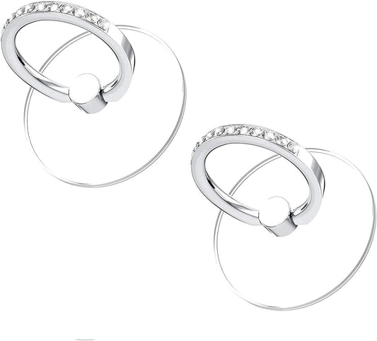 2Pcs Silver Cell Phone Ring Holder Stand Transparent Phone Ring Finger Grip 360 Degrees Rotation Ring Holder for Cell Phone Finger Ring Stand