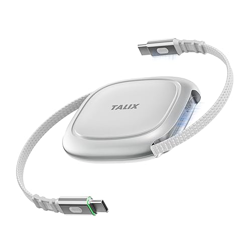 TALIX 240W Retractable USB C Cable 3.94Ft PD 3.2 Fast Charging USB C to USB C Cable, Travel Charger Cable, Mini Phone Charger Cord for iPhone 17 16 15