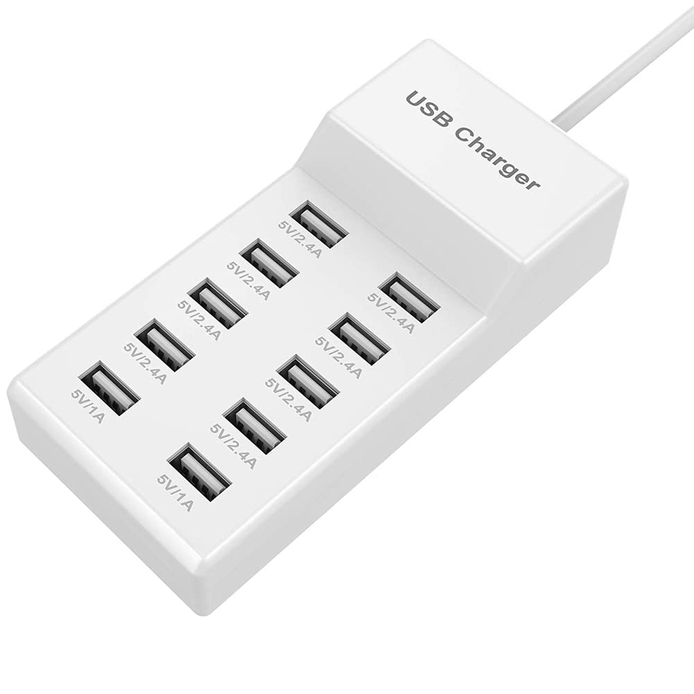 10-Port USB Wall Charger Station with Rapid Charging Auto Detect Technology Safety Guaranteed Family-Sized USB Ports for Multiple Devices Smart Phone