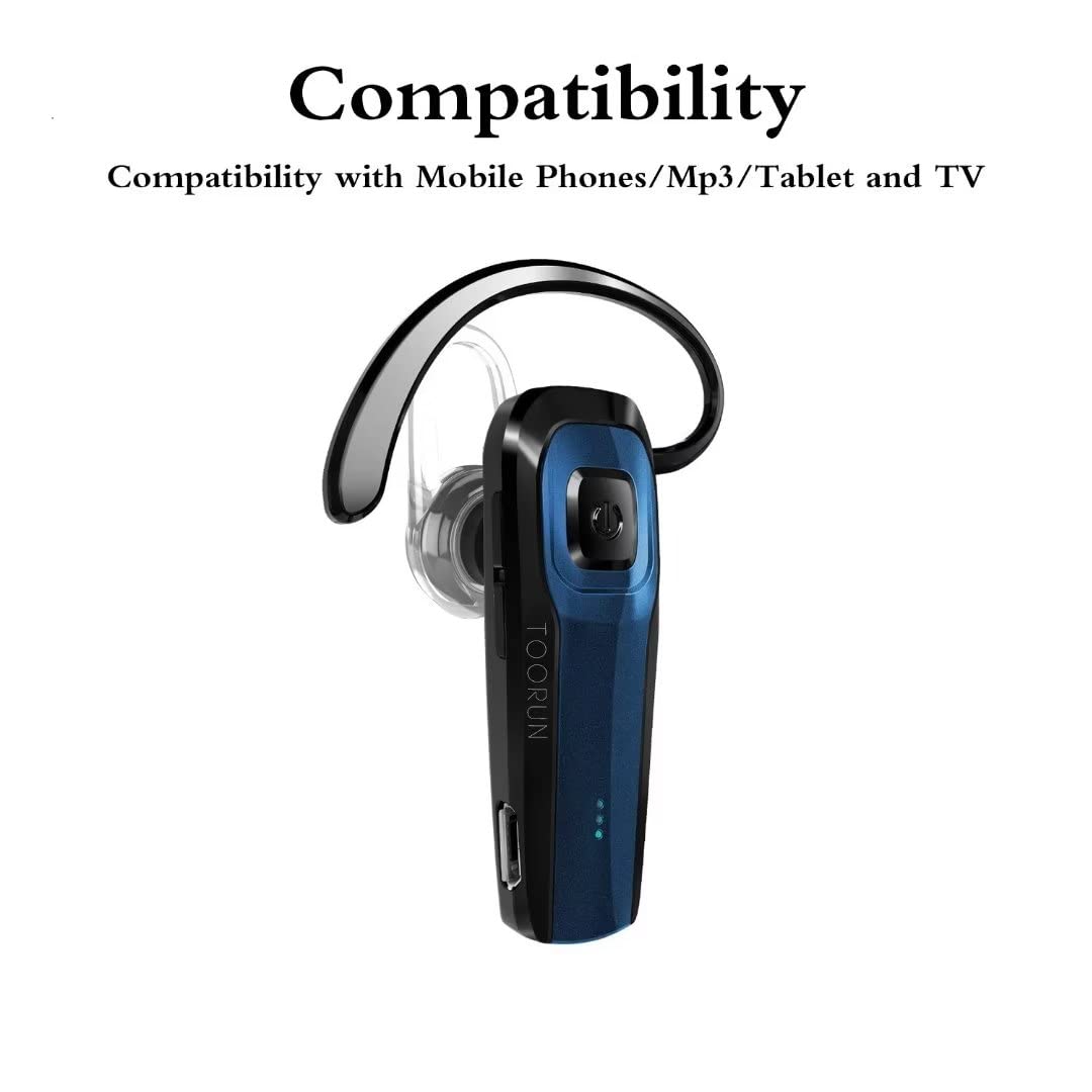 TOORUN Bluetooth Earpiece, M26 Bluetooth Headset Handsfree V5.0 Wireless Earpiece Headphone with Noise Reduction and Microphone Compatible for Android
