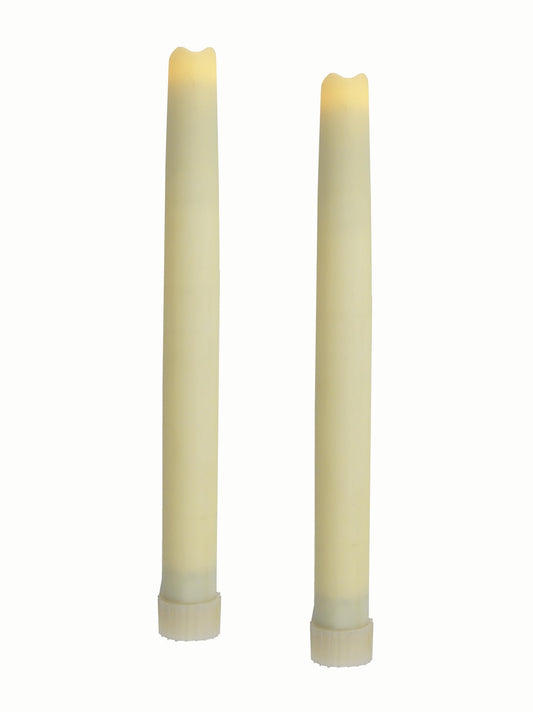 Pacific Accents Flickering Flameless Taper Candle - 9 Inches Ivory Real Wax Taper Candles with 6 Hour Timer - Battery Operated Candles with Electric
