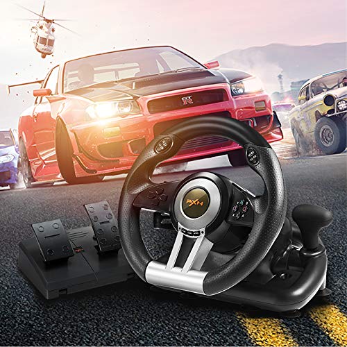 PXN PC Racing Steering Wheel, V3II USB Car Driving Simulator Race Gaming Steering Wheel with Pedals for Windows PC, PS3, PS4, Nintendo Switch, Xbox