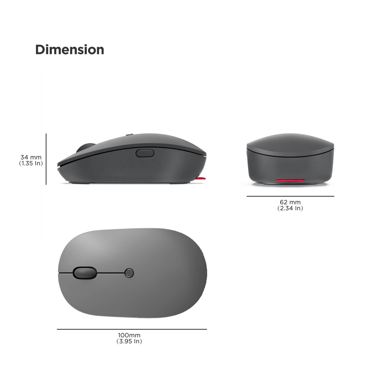 Lenovo Go USB-C Essential Wireless Mouse, 2.4 GHz Nano USB-C Receiver, Adjustable DPI, Rechargeable Battery, Ambidextrous, GY51C21210, Grey