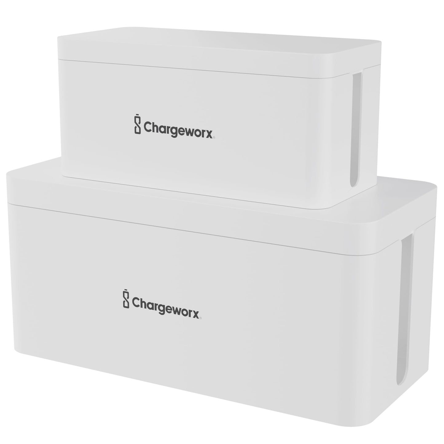 ChargeWorx Cable-Management Box Set, 2 Pack Cord Organizer to Hide Power Strips and Surge Protectors, Desk and Floor Wire Concealer for Home Office