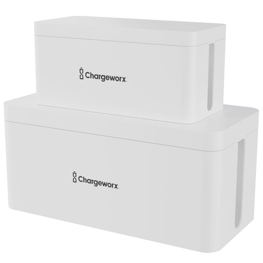 ChargeWorx Cable-Management Box Set, 2 Pack Cord Organizer to Hide Power Strips and Surge Protectors, Desk and Floor Wire Concealer for Home Office