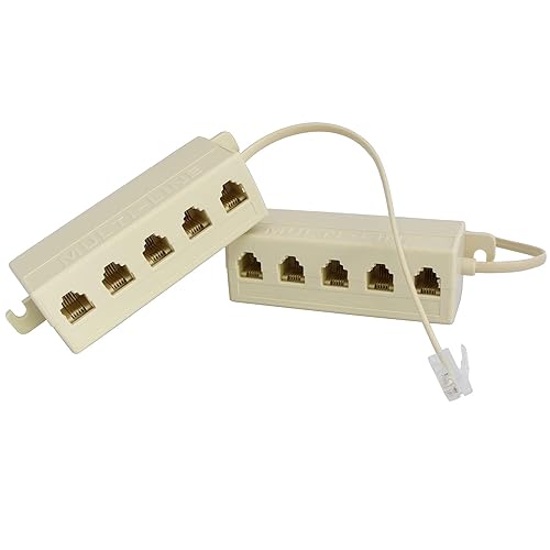 Longdex Five-Way Phone Splitter 2PCS RJ11 6P4C Telephone Line 1 Male to 5 Female Modular T Adapters Jacks