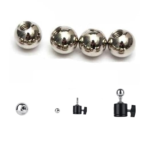 VizGiz 4 Pack 17mm Ball Head with 1/4 inch Threaded Screw Socket Stainless Steel Swivel Ball Joint Adapter Converter for Super Clamp Camera Hot Shoe