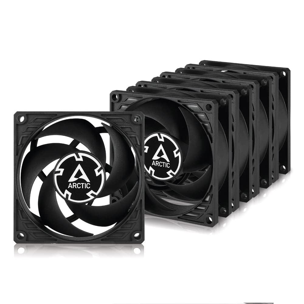 ARCTIC P8 Silent (5 Pack) - PC Fan, 80 mm case Fan, optimised for Static Pressure, virtually Silent Fan Motor, PC, 1600 RPM - Black