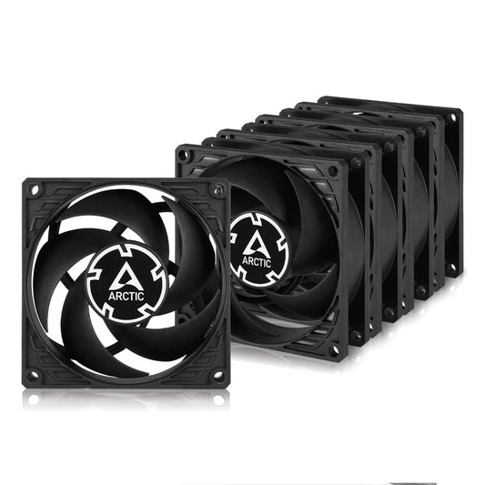 ARCTIC P8 Silent (5 Pack) - PC Fan, 80 mm case Fan, optimised for Static Pressure, virtually Silent Fan Motor, PC, 1600 RPM - Black