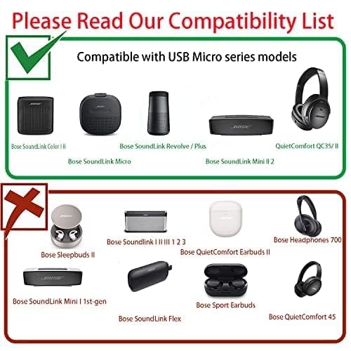 Micro USB Charger Compatible with Bose SoundLink Color II/2, SoundLink Mini II/2, SoundLink Micro, Revolve/Plus Bluetooth Speakers & QuietComfort 35