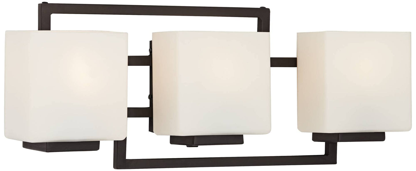 Possini Euro Design Lighting on the Square Modern Wall Mount Light Bronze Metal Hardwired 21" Wide 3-Light Fixture Geometric Opal Glass Shades