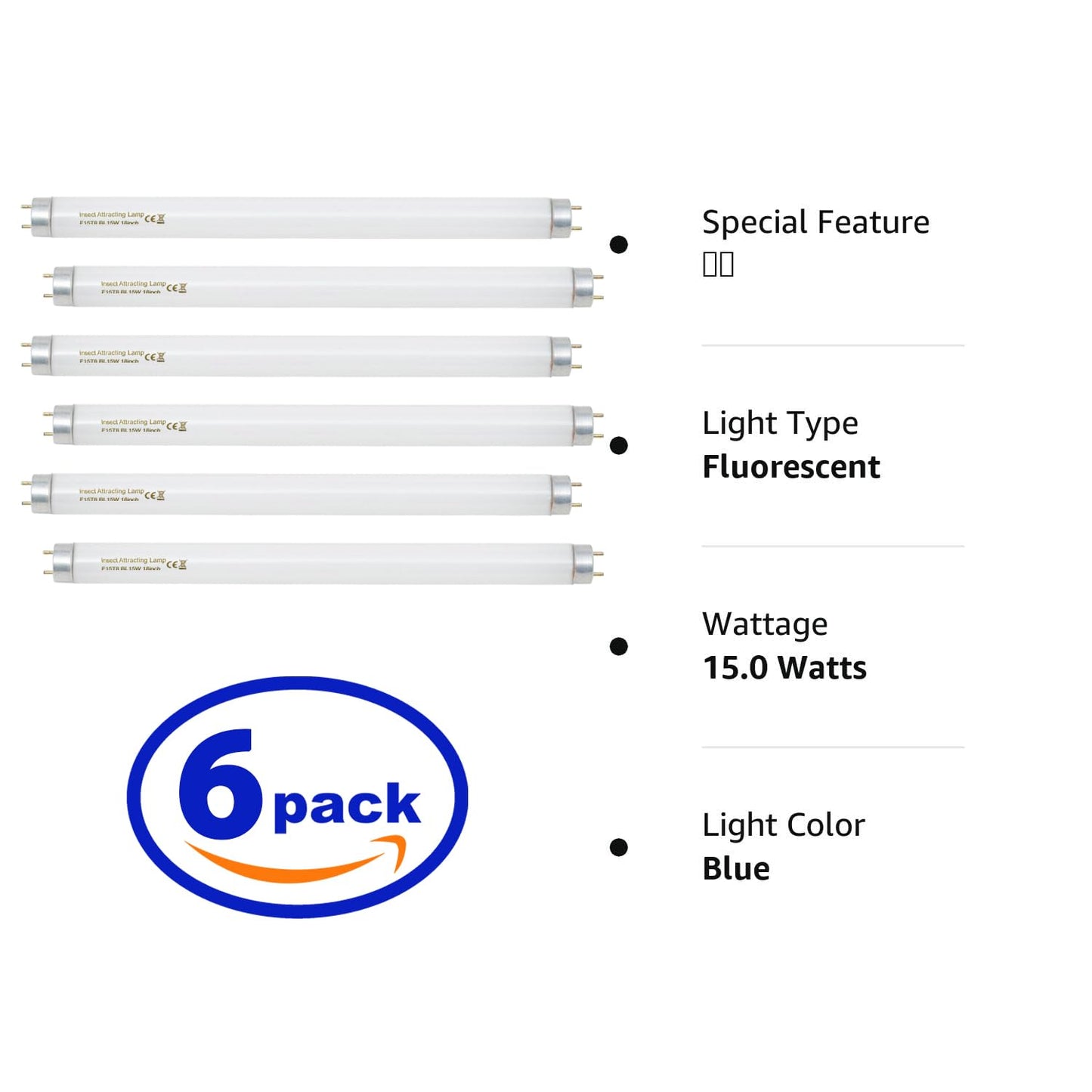 amgolibi 18 Inch 15 Watt Black Light Bulb F15T8/BL Replacement T8 Fluorescent Lamps for 30W Machine 350BL 365-nm Blue Light 6 Count