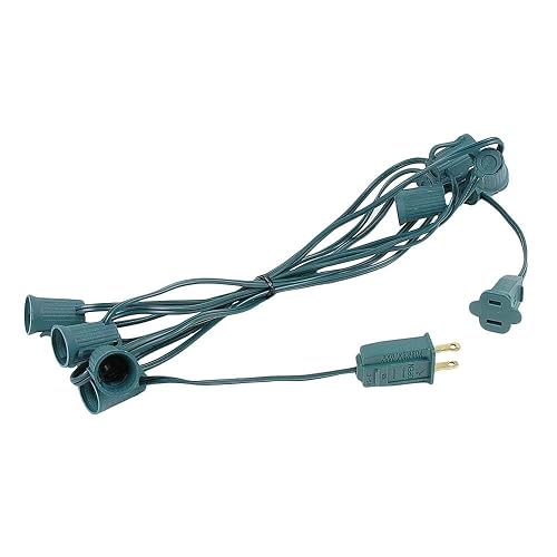 Novelty Lights 10 Foot C9 Outdoor String Light Christmas Stringer - Patio String Lights - Intermediate Base (C9/E17) - 12" Spacing - Green Wire