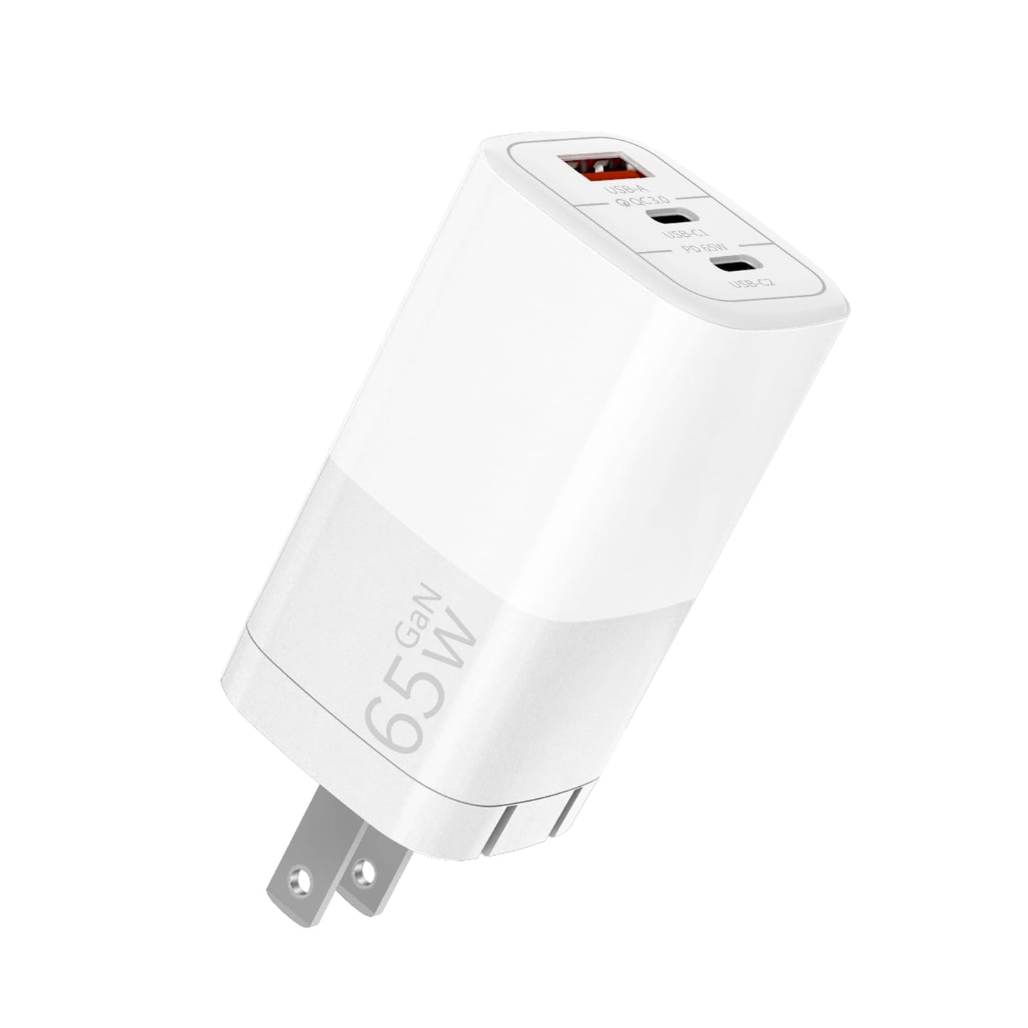 Okjew 65W GaN Fast Charger, 3-Port USB C PD Power Adapter (2×USB-C + 1×USB-A) - Compact & Foldable for MacBook Pro/Air, iPhone 16, iPad, Galaxy S25