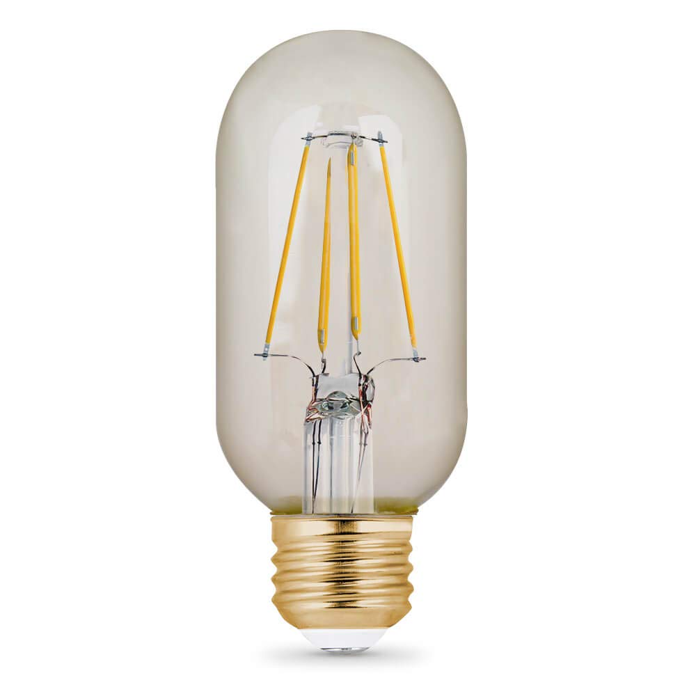 Feit Electric Vintage Exposed Filament Amber Glass LED T14 with a Medium E26 Base Light Bulb - 40W Equivalent - 10 Year Life - 300 Lumen - 2100K Soft