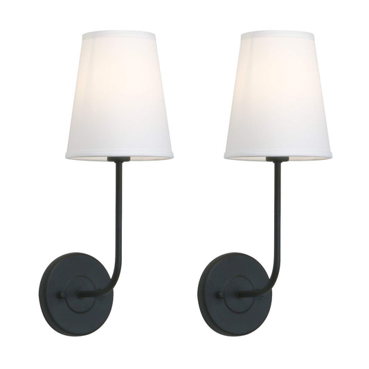 Pathson Set of 2 Vintage Wall Sconces Lighting White Fabric Shade, Hardwired Bathroom Wall Light Fixtures Decor for Bedroom Living Room(Black)