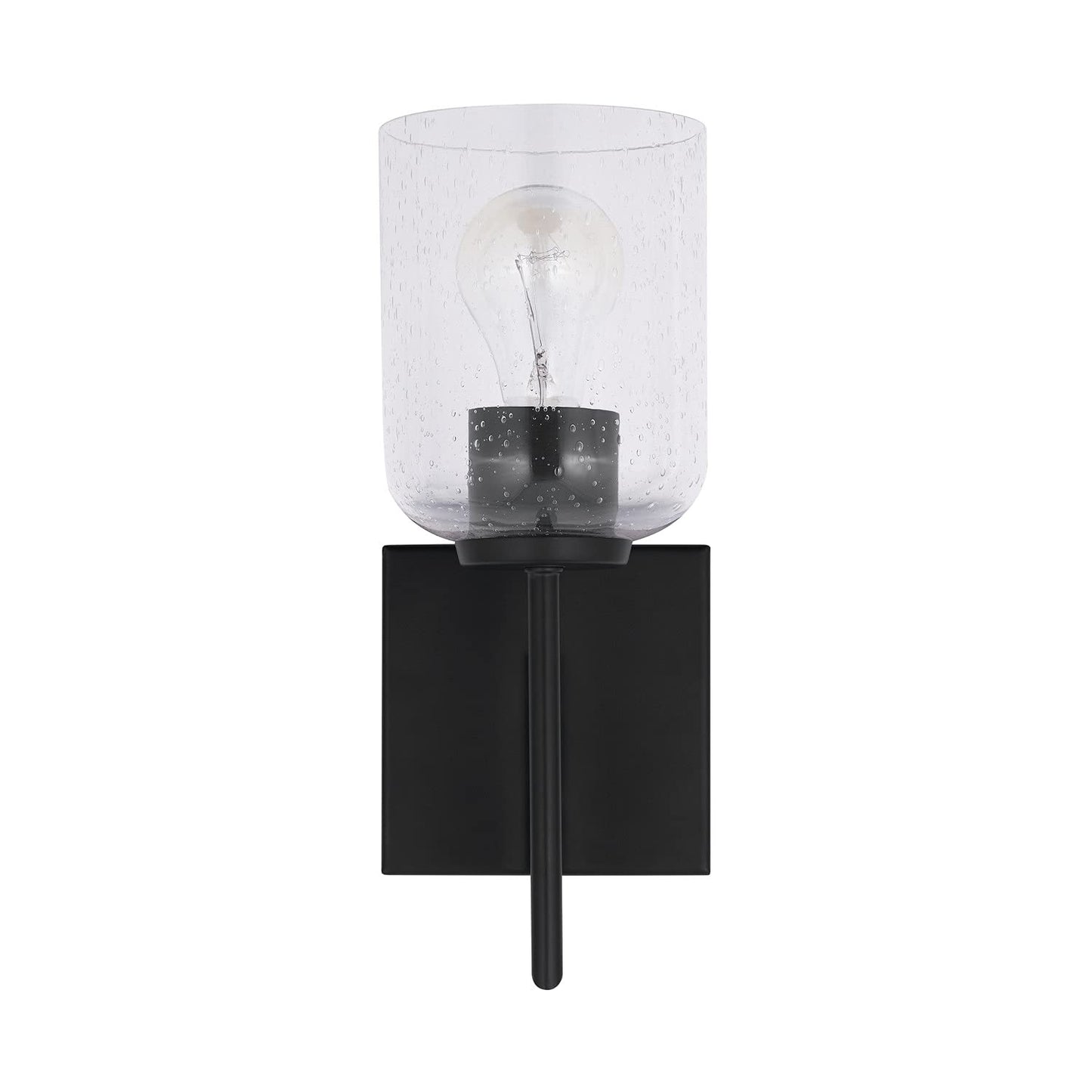 HomePlace by Capital Lighting 639311MB-500 Carter Modern Clear Seeded Glass Wall Sconce, 1-Light 100 Watt, 13" H x 5" W, Matte Black